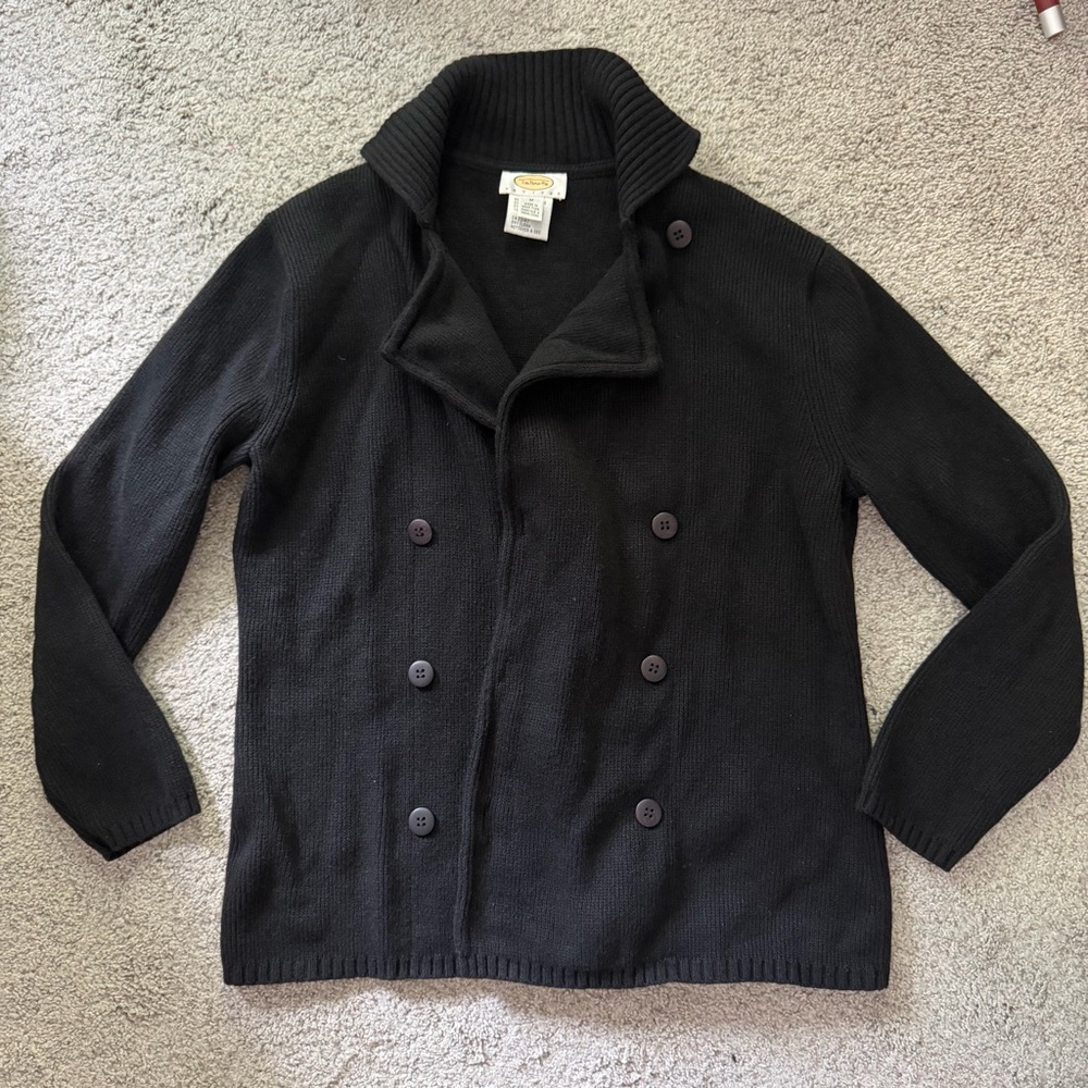 Talbots Wool Cashmere Blend Black Double-Breasted Knit Coat Jacket